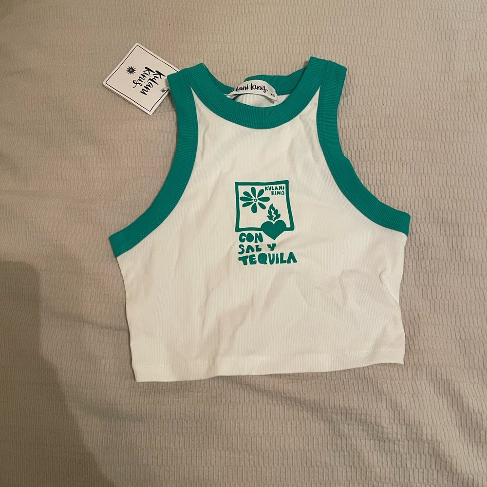 Kulani Kinis Teal and White Tank Top